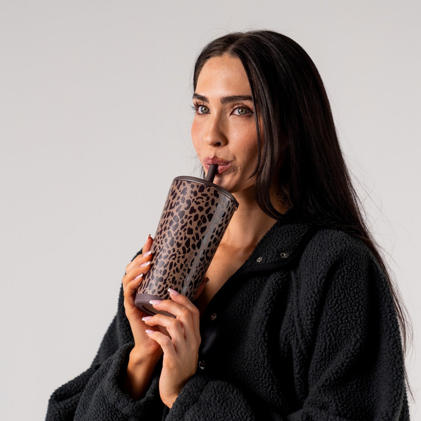 HydroJug | Everyday Tumbler 20oz - Ceramic-Lined Insulated Tumbler with Straw β Brown Leopard