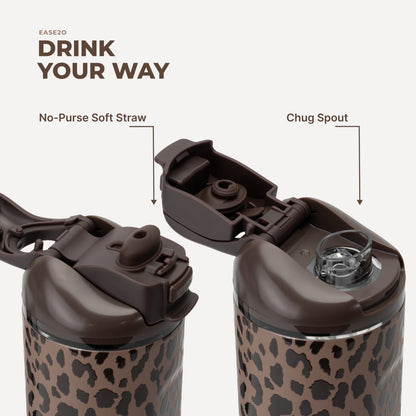 HydroJug | Ease2o 40oz - Dual-Function Water Bottle with Straw & Chug Spout – Brown Leopard
