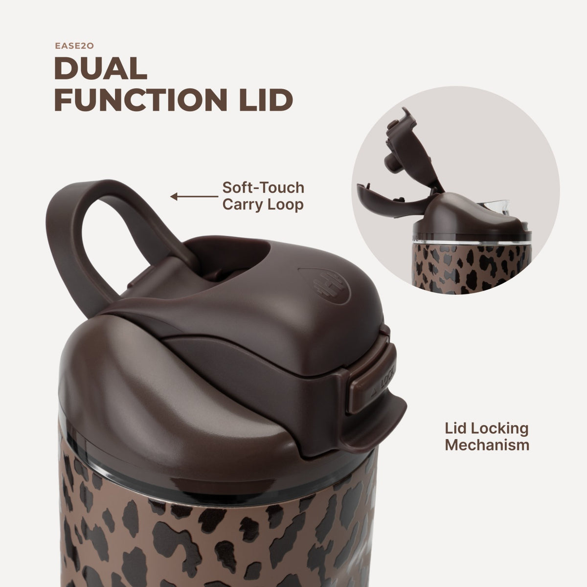 HydroJug | Ease2o 32oz - Compact Water Bottle with Straw & Chug Spout – Brown Leopard