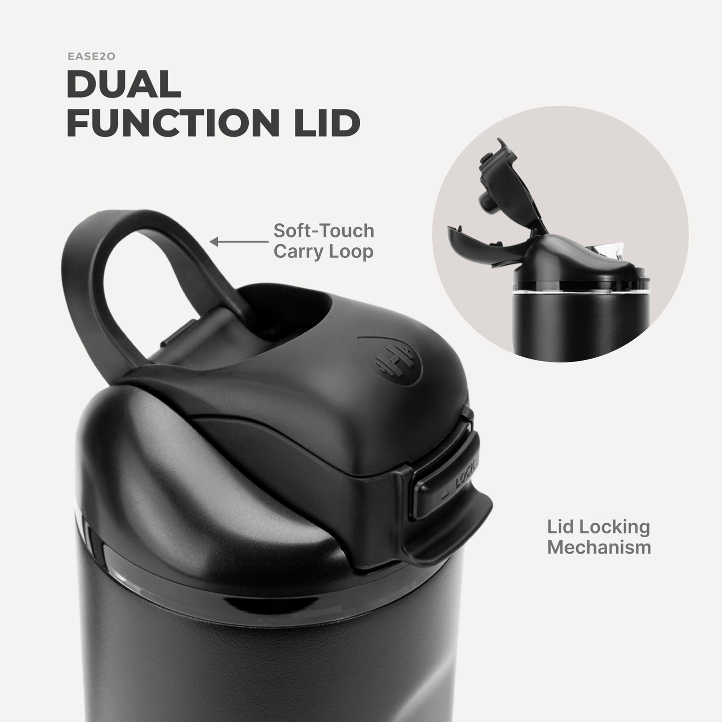 HydroJug | Ease2o 40oz - Dual-Function Water Bottle with Straw & Chug Spout – Black