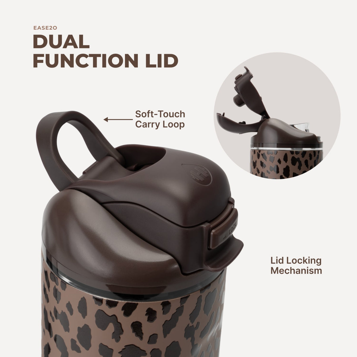 HydroJug | Ease2o 24oz - 2-in-1 Water Bottle with Soft Straw & Chug Spout – Brown Leopard