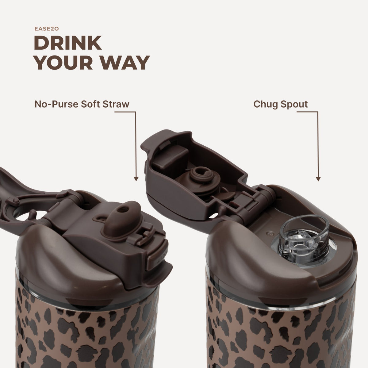 HydroJug | Ease2o 24oz - 2-in-1 Water Bottle with Soft Straw & Chug Spout – Brown Leopard