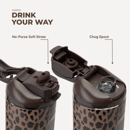 HydroJug | Ease2o 24oz - 2-in-1 Water Bottle with Soft Straw & Chug Spout – Brown Leopard
