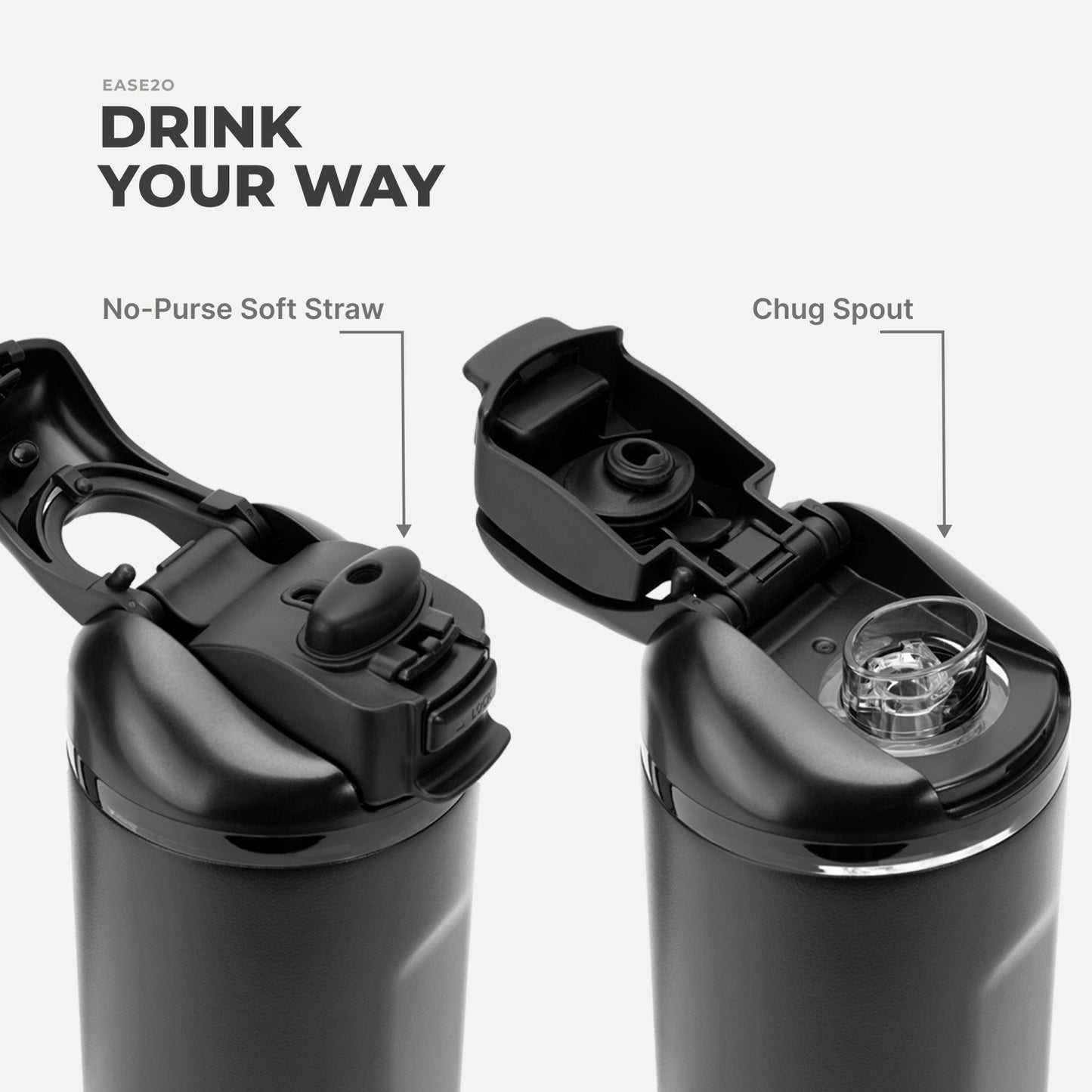 HydroJug | Ease2o 32oz - Compact Water Bottle with Straw & Chug Spout – Black