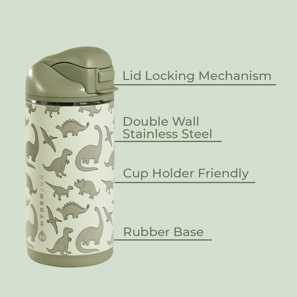 HydroJug | Ease2o 14oz - Leakproof 2-in-1 Kids Water Bottle with Straw & Chug Spout – Dinosaur