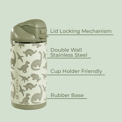 HydroJug | Ease2o 14oz - Leakproof 2-in-1 Kids Water Bottle with Straw & Chug Spout – Dinosaur