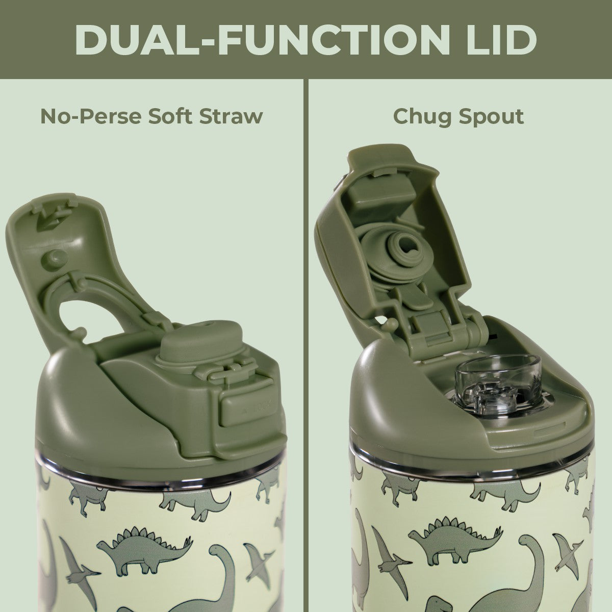 HydroJug | Ease2o 14oz - Leakproof 2-in-1 Kids Water Bottle with Straw & Chug Spout – Dinosaur