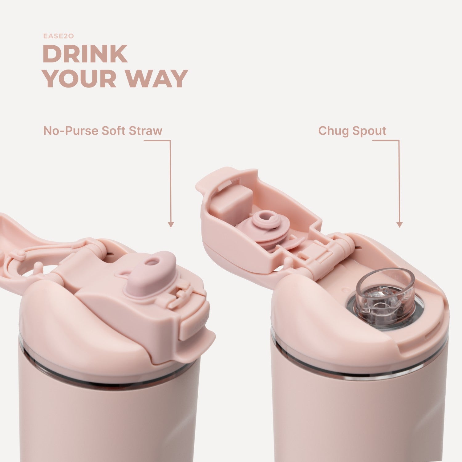 HydroJug | Ease2o 24oz - 2-in-1 Water Bottle with Soft Straw & Chug Spout – Dusty Rose