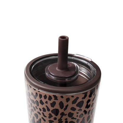 HydroJug | Everyday Tumbler 20oz - Ceramic-Lined Insulated Tumbler with Straw – Brown Leopard