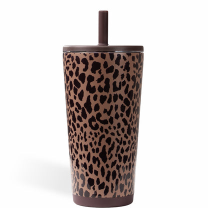 HydroJug | Everyday Tumbler 20oz - Ceramic-Lined Insulated Tumbler with Straw – Brown Leopard