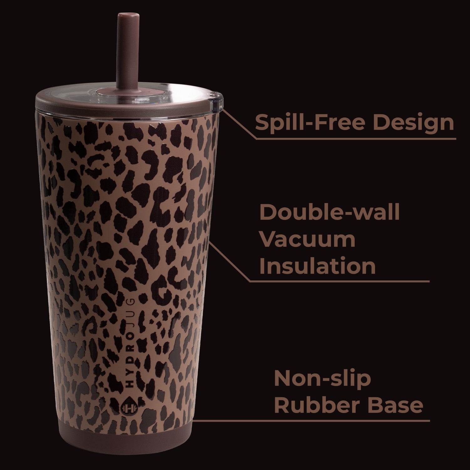 HydroJug | Everyday Tumbler 20oz - Ceramic-Lined Insulated Tumbler with Straw – Brown Leopard