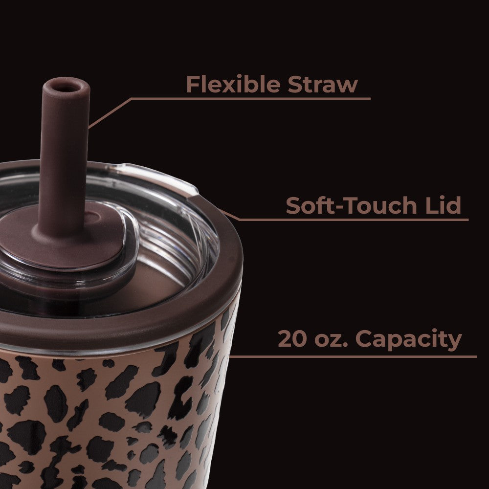 HydroJug | Everyday Tumbler 20oz - Ceramic-Lined Insulated Tumbler with Straw – Brown Leopard