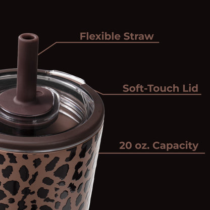 HydroJug | Everyday Tumbler 20oz - Ceramic-Lined Insulated Tumbler with Straw – Brown Leopard