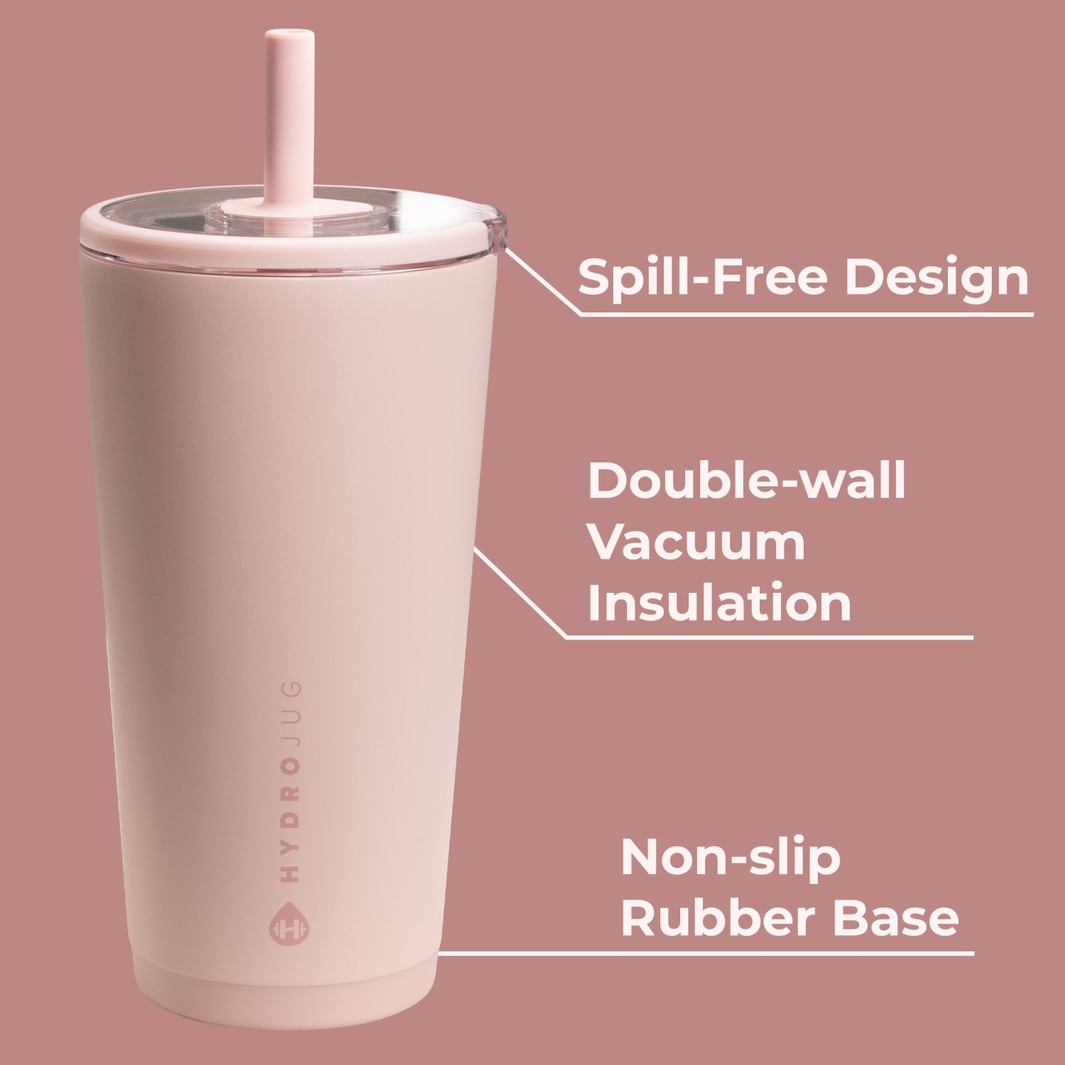 HydroJug | Everyday Tumbler 20oz - Ceramic-Lined Insulated Tumbler with Straw – Dusty Rose