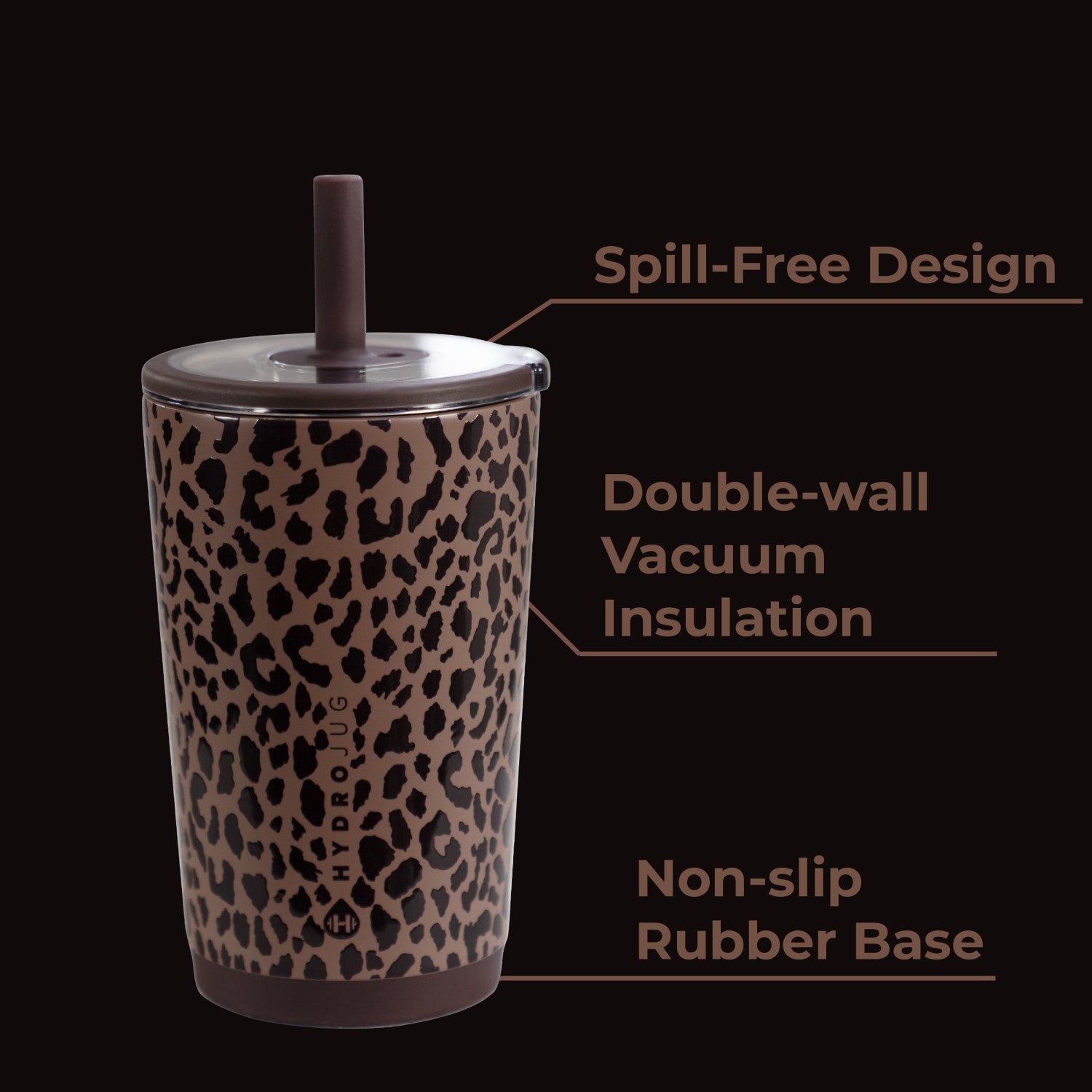 HydroJug | Everyday Tumbler 14oz - Ceramic-Lined Spill-Free Kids Tumbler – Brown Leopard