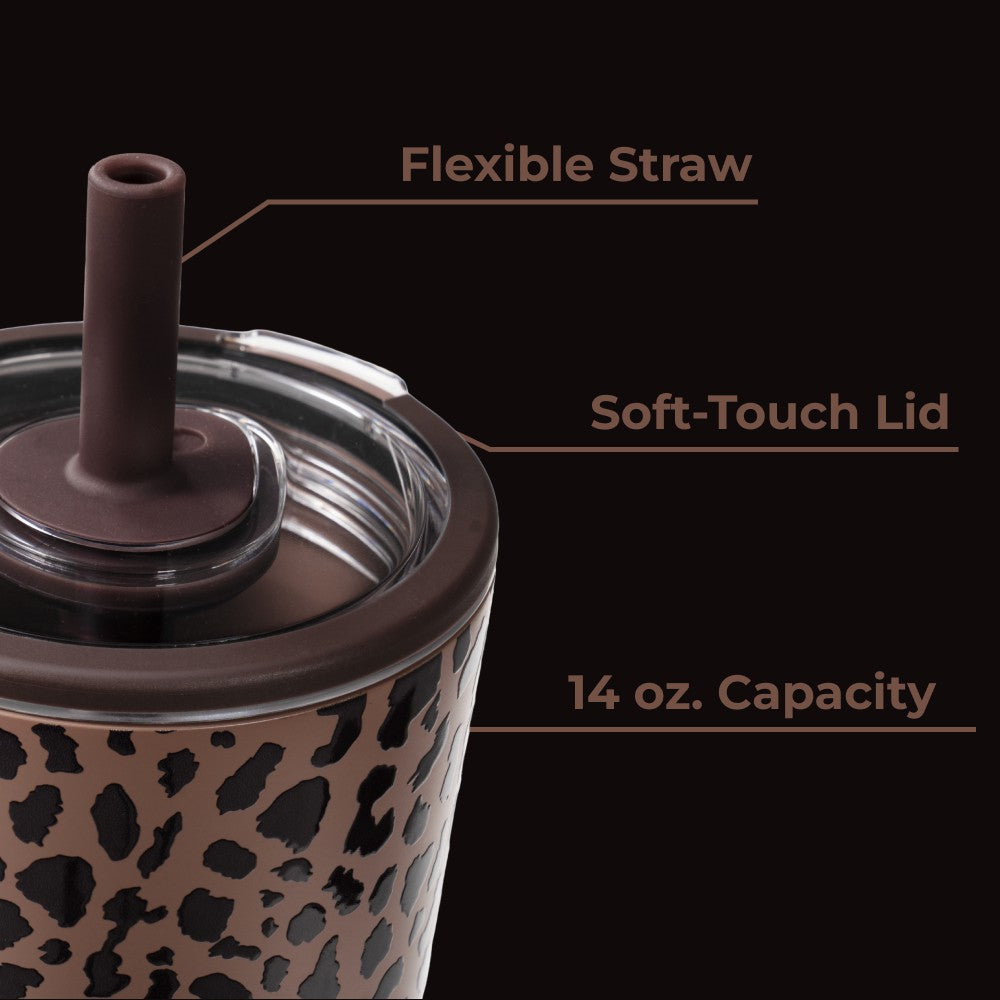 HydroJug | Everyday Tumbler 14oz - Ceramic-Lined Spill-Free Kids Tumbler – Brown Leopard