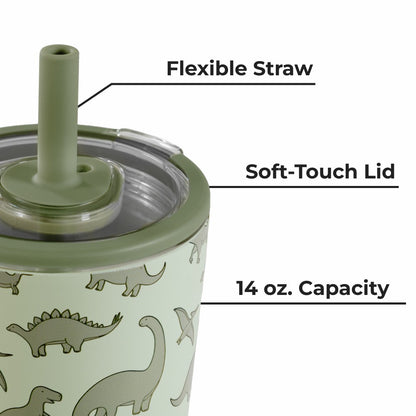 HydroJug | Everyday Tumbler 14oz - Ceramic-Lined Spill-Free Kids Tumbler – Dinosaur