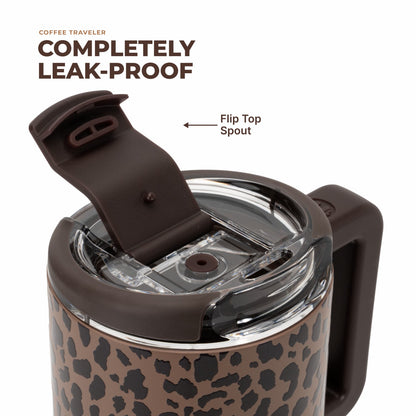 HydroJug | Coffee Traveler 20oz - Ceramic-Lined Insulated Travel Mug – Brown Leopard