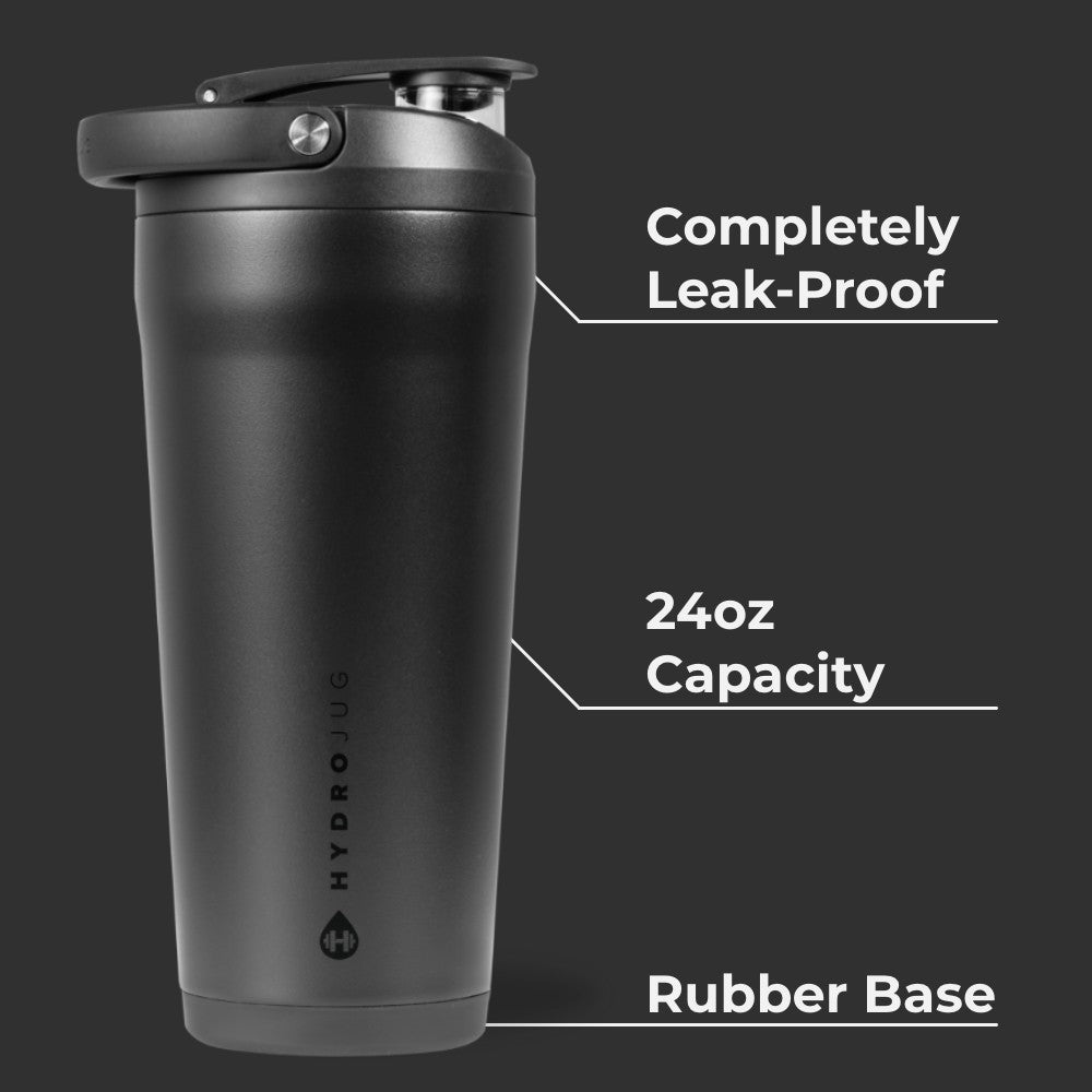 HydroJug | Insulated Shaker 24oz - Stainless Steel Protein Shaker, Silent Grate – Black