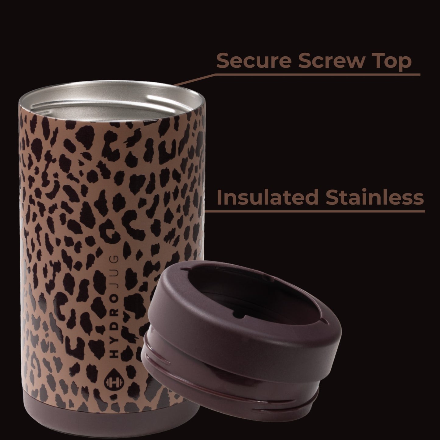 HydroJug | Can Cooler 16oz - 2-in-1 Insulated Tallboy Can Cooler, Screw-Top Lock – Brown Leopard